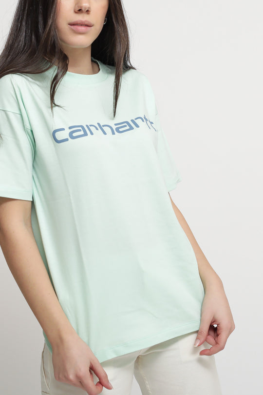 W' S/S Script T-shirt - Pale Spearmint/Icy Water
