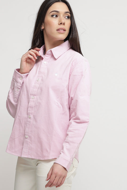 W' L/S Madison Fine Cord Shirt - Pale Quartz/White