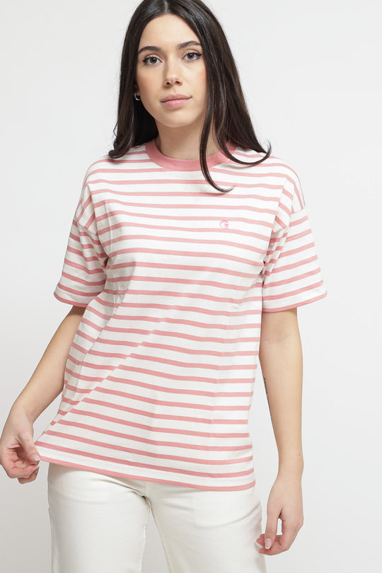 W' S/S Robie T-shirt - Robie Stripe, Wax/Rothko Pink