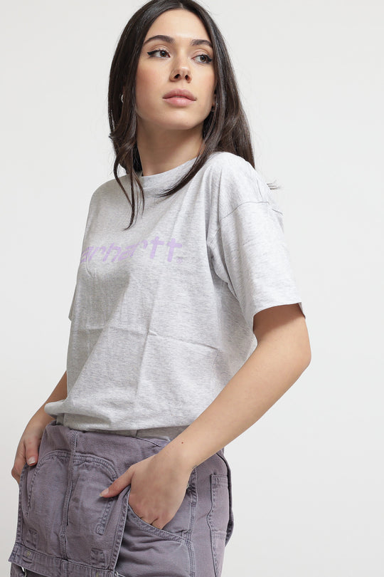 W' S/S Script T-shirt - Ash Heather/Soft Lavender