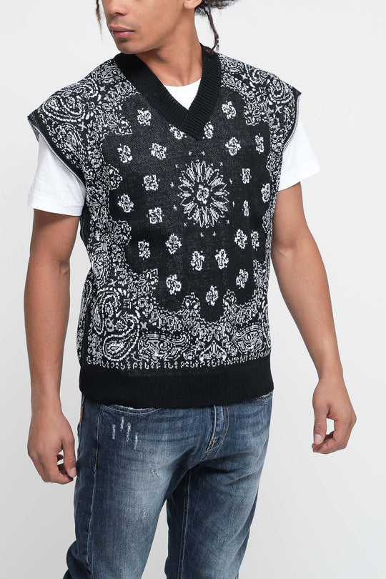 Smanicato Scollo a V Paisley - Nero
