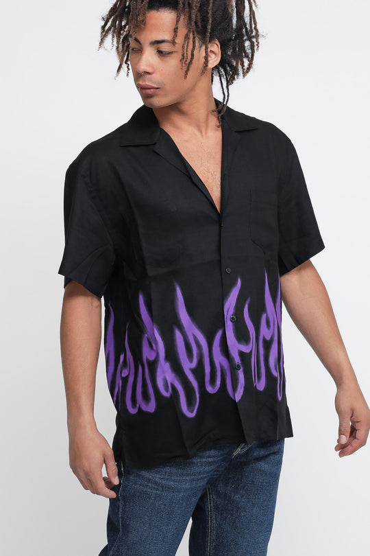 Shirt With Purple Spray Flames - Black