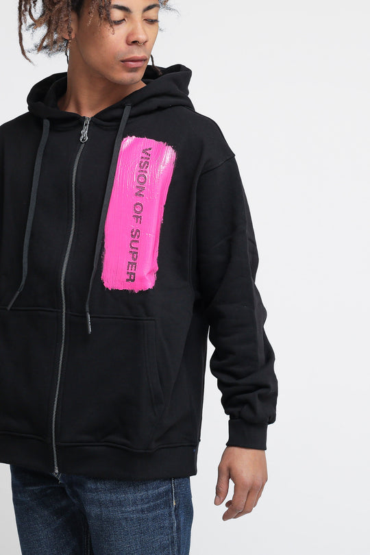 Open Hoodie With Fuxia Coating - Black