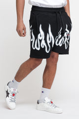 Bermuda With White Spray Flames - Black