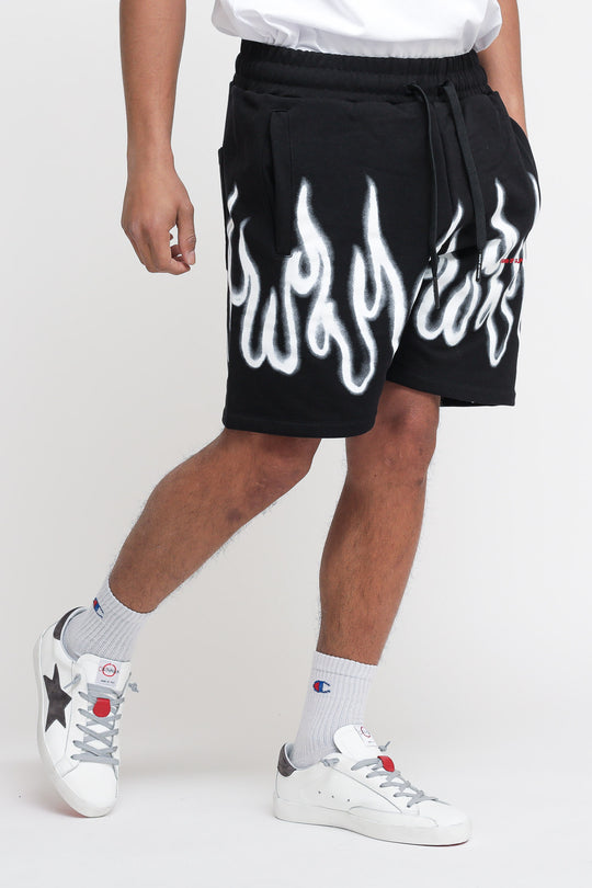 Bermuda With White Spray Flames - Black