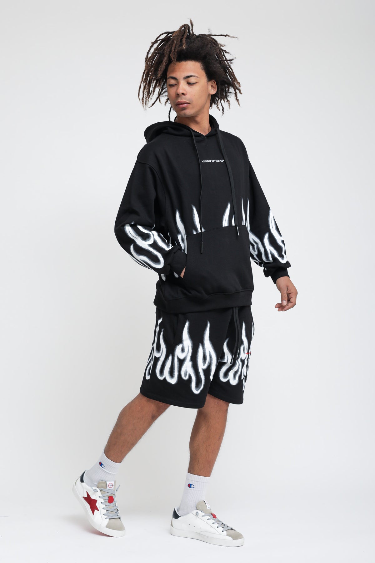 Bermuda With White Spray Flames - Black — 5