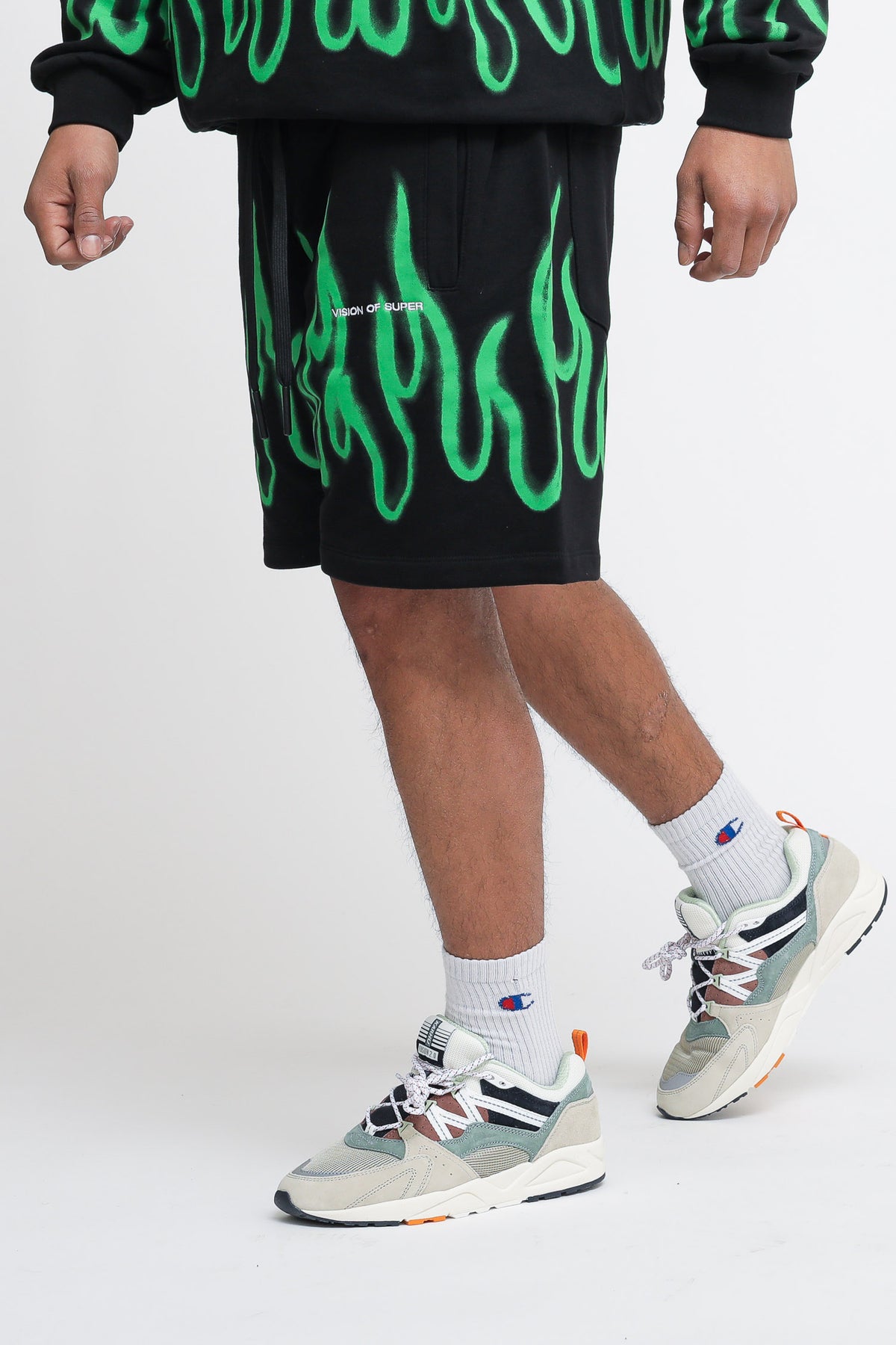 Shorts With Green Spray Flames - Black — 2