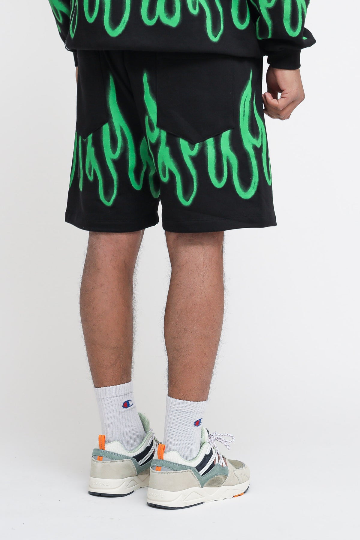 Shorts With Green Spray Flames - Black — 4