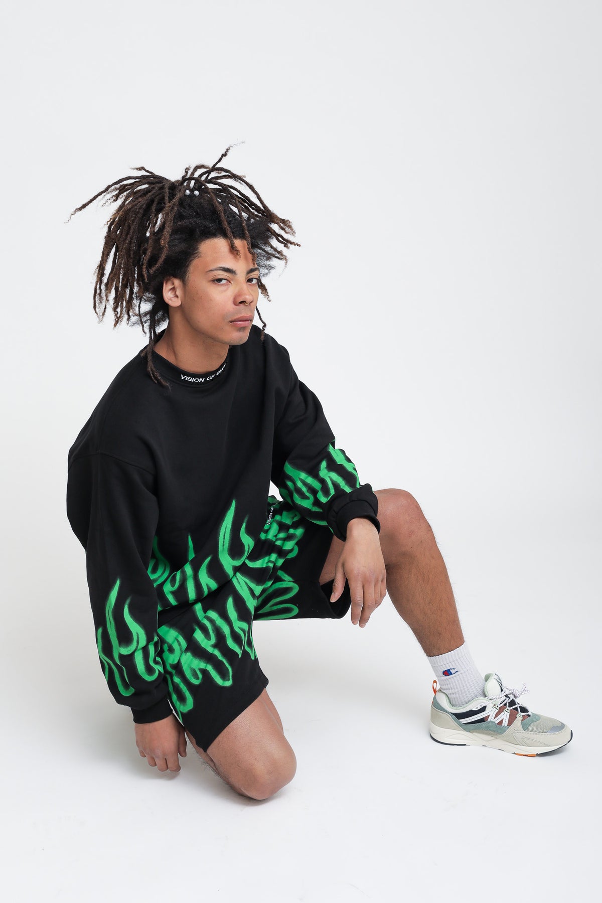 Shorts With Green Spray Flames - Black — 3
