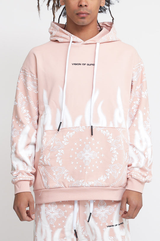 Hoodie With Bandana Print - Pink