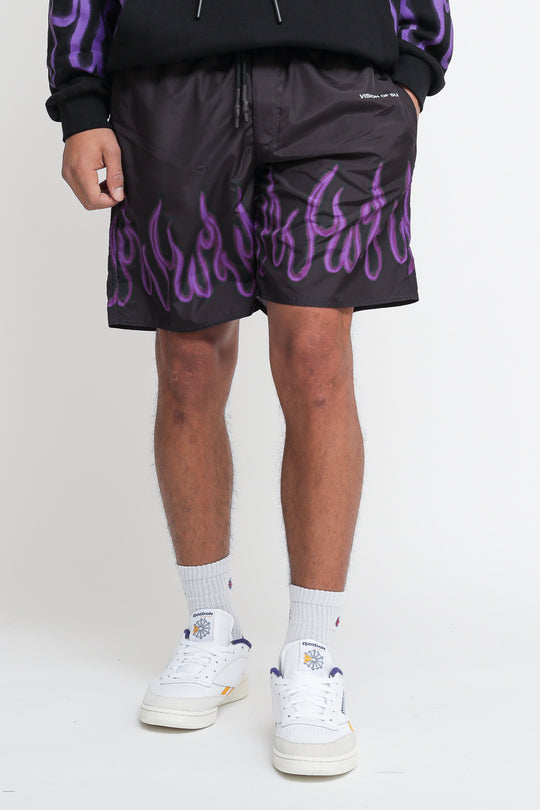 Swimwear With Purple Spray Flames - Black