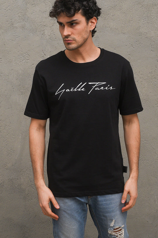 T-Shirt In Jersey Paricollo Mezza Manica - Nero