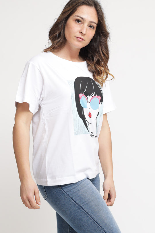 T-shirt Boxy Sunglasses - Bianco