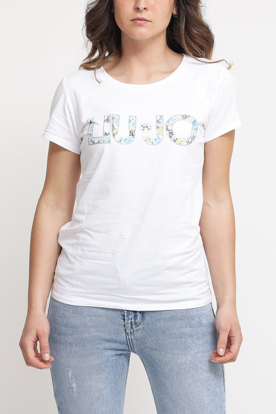 T-shirt Liujo Portalogo - Bianco/Animal.Flower