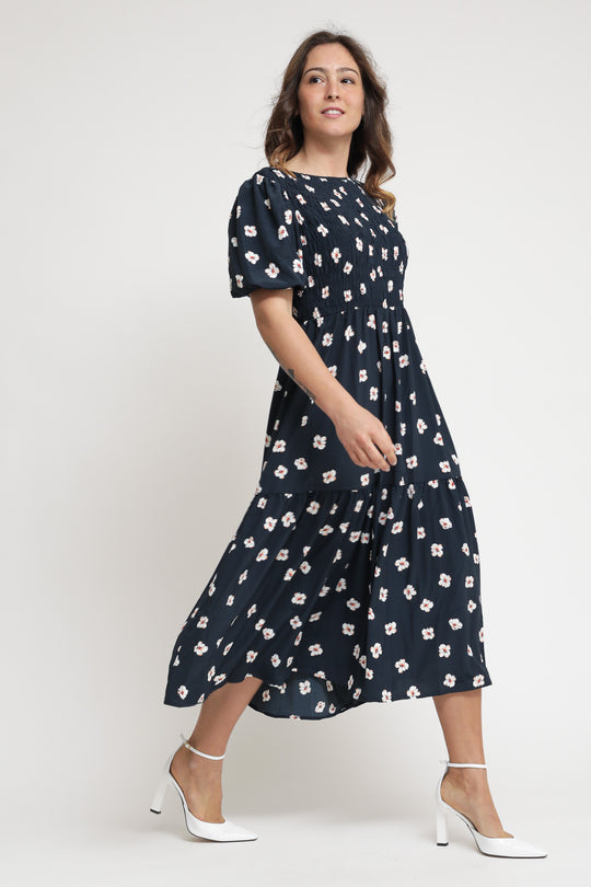 Ladies Dress - Navy Hibiscus