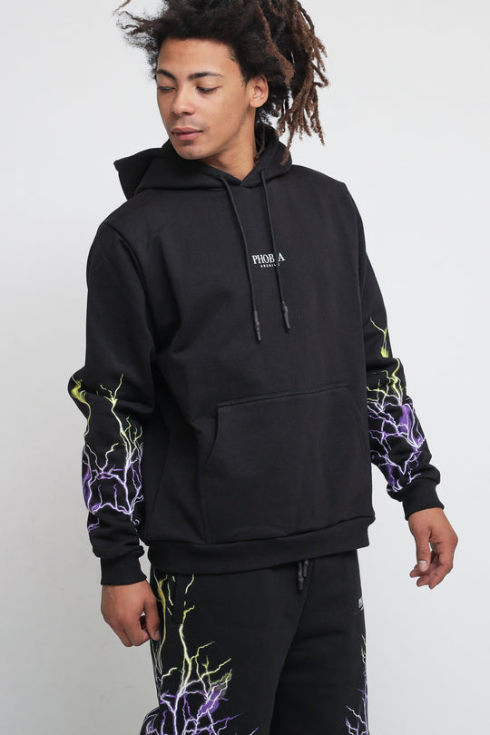 Hoodie With Purple and Yellow Lightning - Black