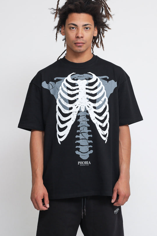 T-shirt With White Skeleton - Black