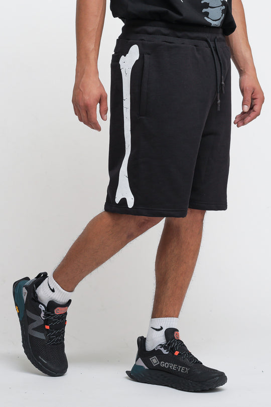 Shorts With White Skeleton - Black