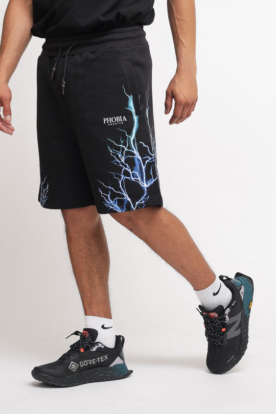 Shorts With Blue and Lightblue Lightning - Black