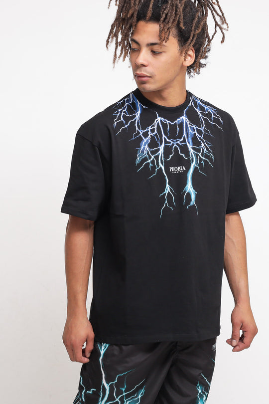 T-shirt With Blue and Lightblue Lightning - Black