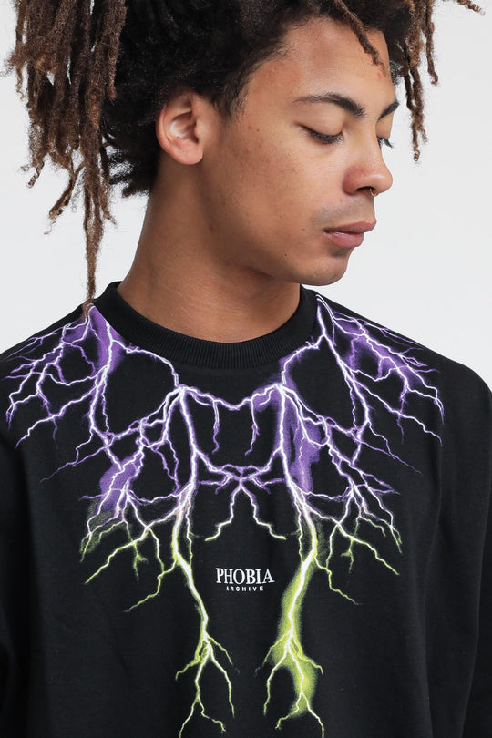 T-shirt With Purple and Yellow Lightning - Black