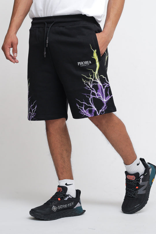 Shorts With Purple and Yellow Lightning - Black