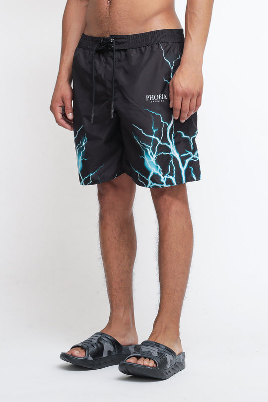 Swimwear With Lightblue Lightning - Black