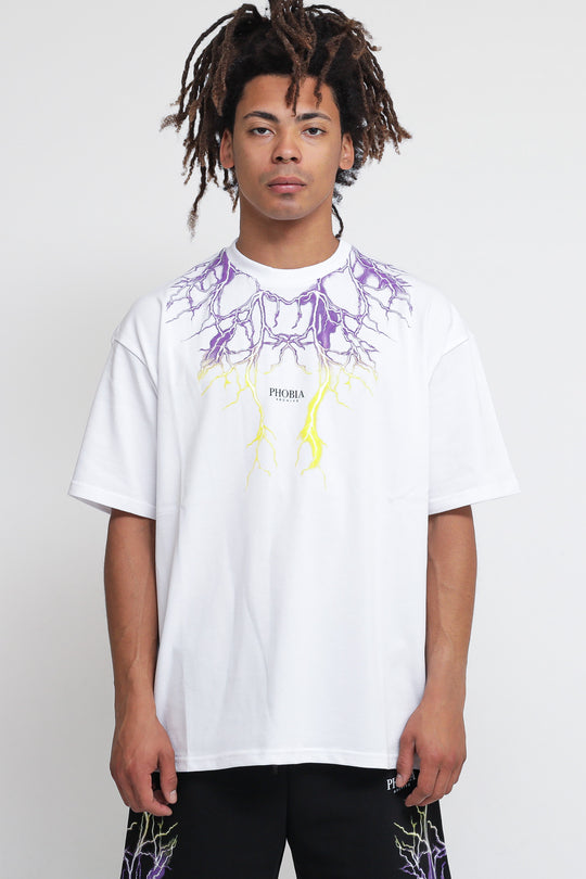 T-shirt With Purple and Yellow Lightning - White
