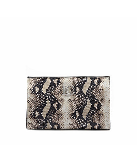 Ophelia Continental Clutch Leather Snake Printed - Rock Black