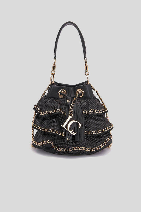 Wave Bucket Raffia Synthetic - Black