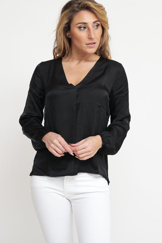 Blusa Raso Manica Lunga - Nero