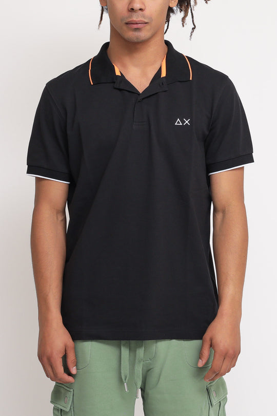 Polo Small Stripe On Collar - Nero