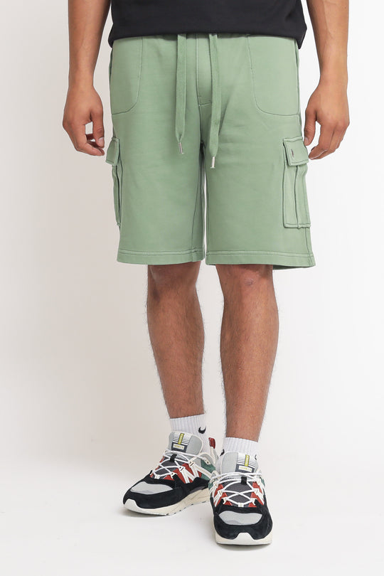 Pant Short Cargo Cold Dye Cotton Fleece - Militare