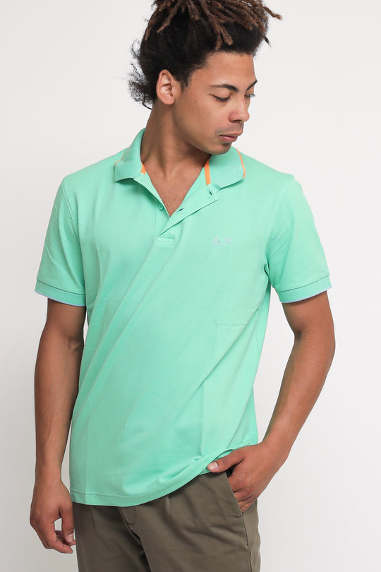 Polo Small Stripe On Collar - Verde Acquamarina