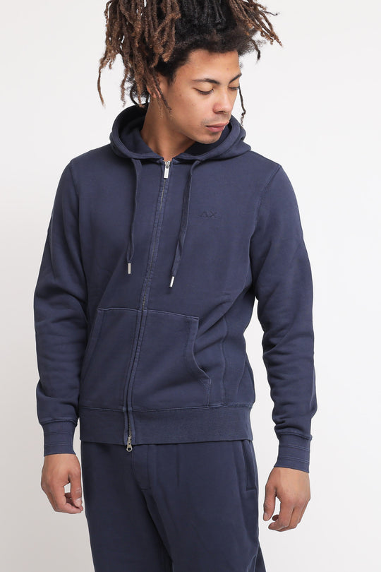 Hood Zip Cold Dye Cott - Navy Blue