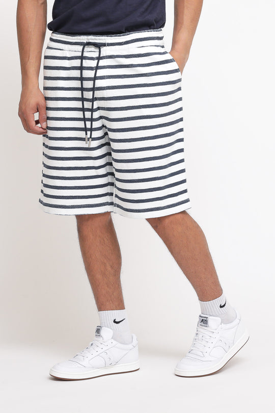 Pant Short Full Print - Bianco Panna/Navy Blue