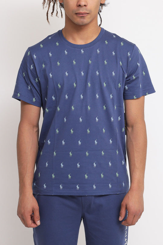S/s Crew Sleep Top T-shirt - Light Navy Aop