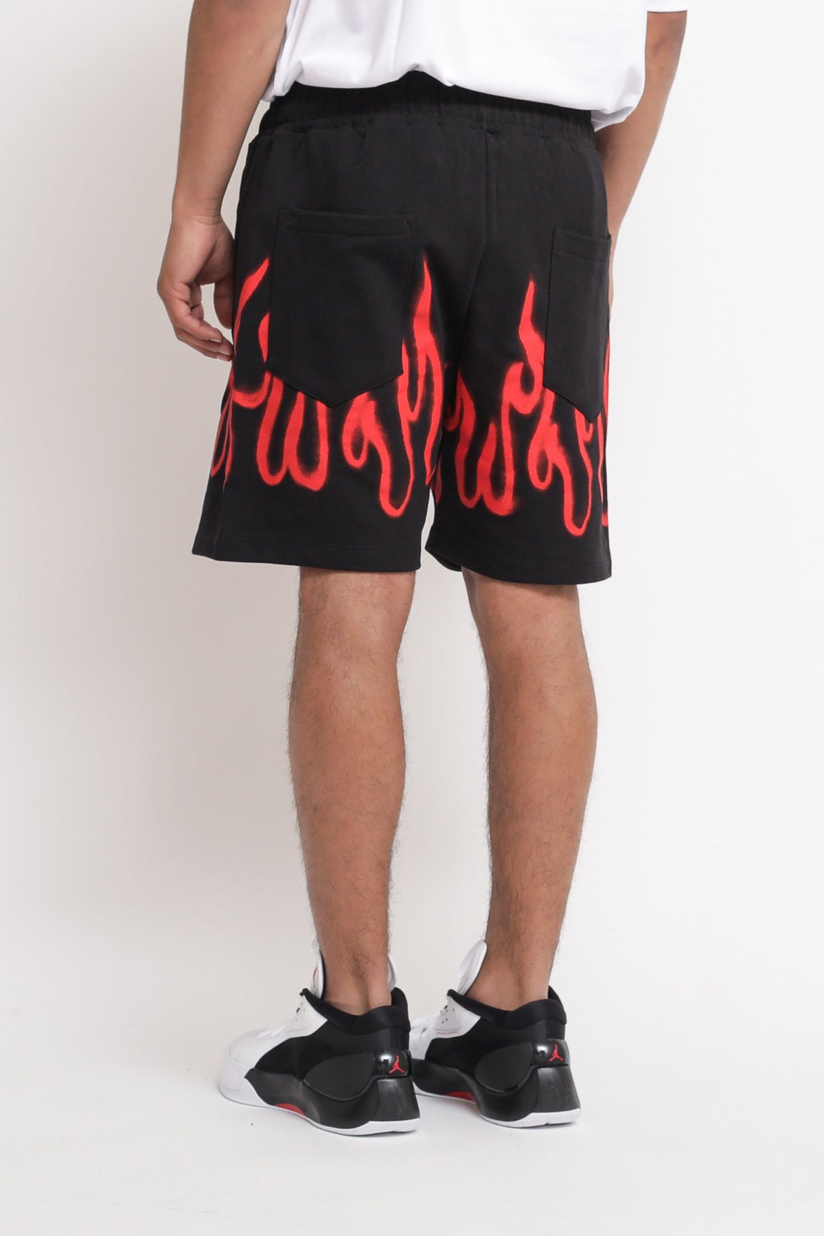 Printed And Embroidered Fleece Shorts - Black Red — 3