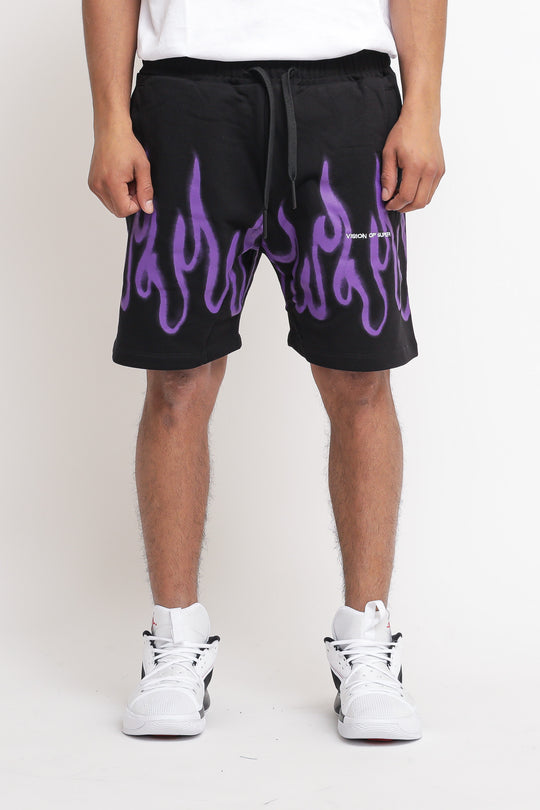 Bermuda In Felpa Con Stampa E Ricamo - Nero Viola