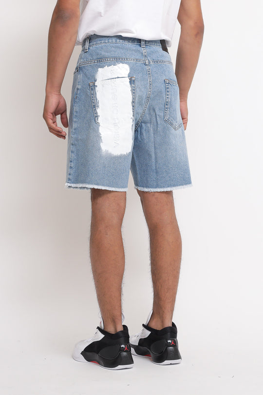 Blue Denim Shorts With White Coating - Blue White