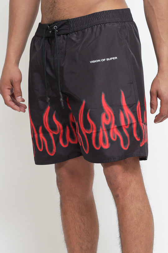 Black Swimwear With Red Spray Flames