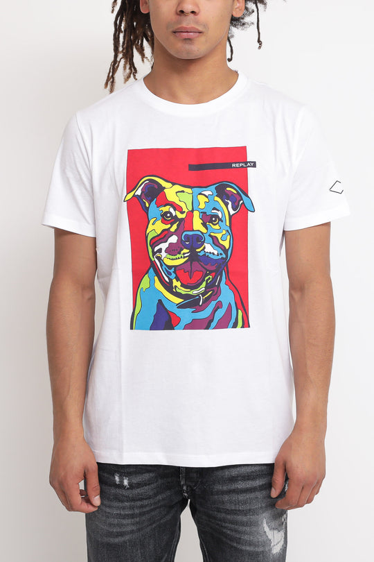 T-shirt In Jersey Stampa Pitbull - Bianco