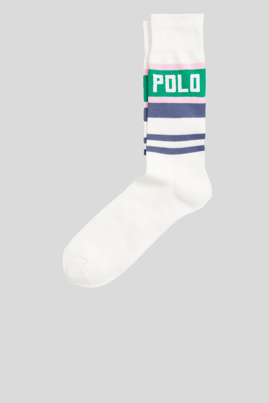 Polo Strp Crew Sock Single - White Multi