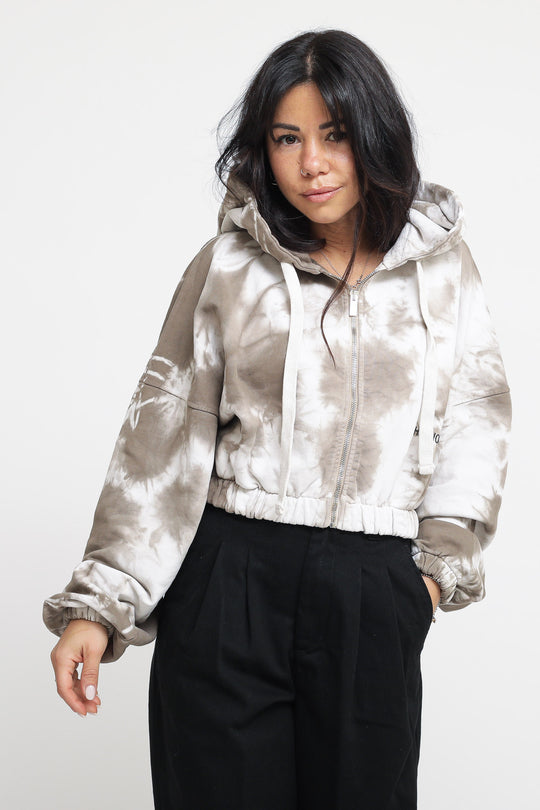 Felpa Corta Cappuccio All Zip - Tiedye Beige Nocciola