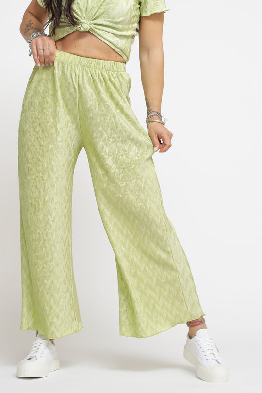 Ladies Trousers - Green Plisse