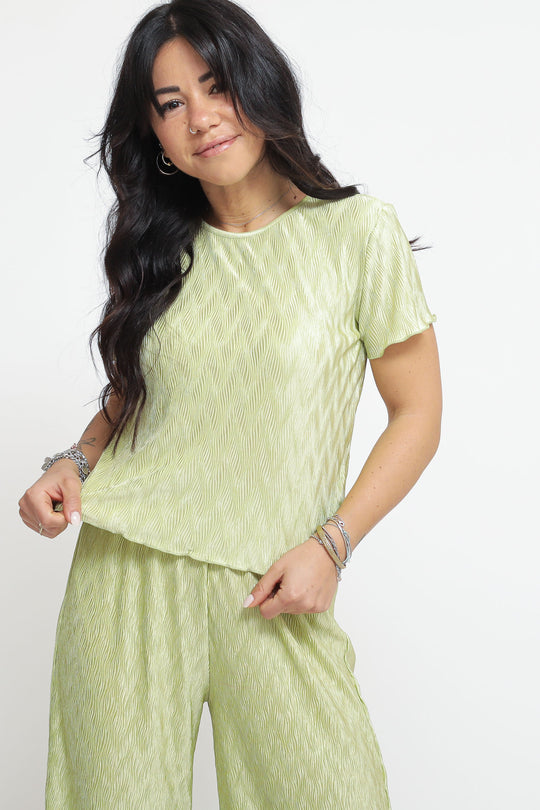 Ladies Top - Green Plisse