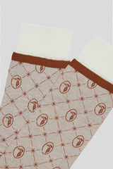 Crew Socks Monogram Grid - Ecru Rust