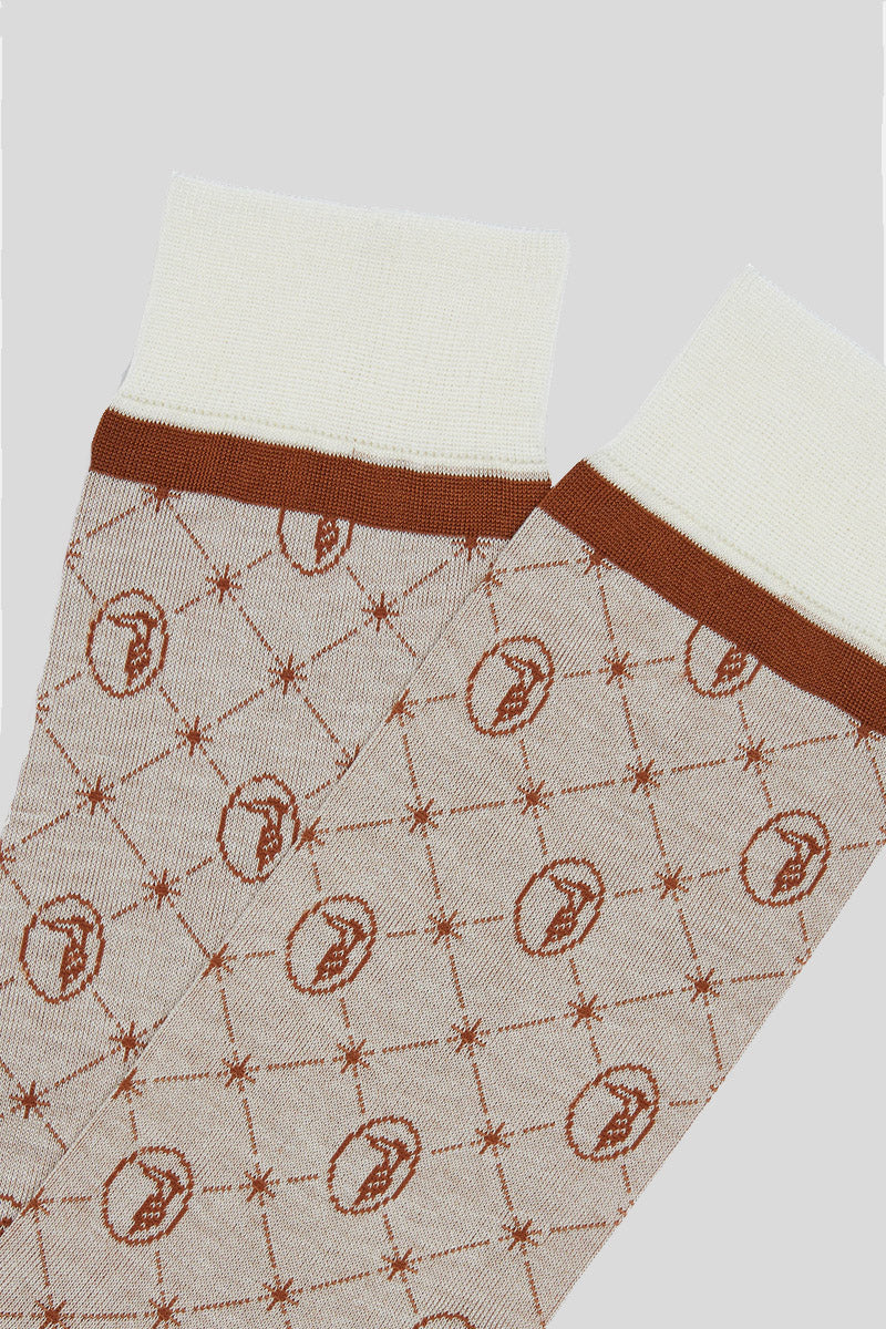 Crew Socks Monogram Grid - Ecru Rust