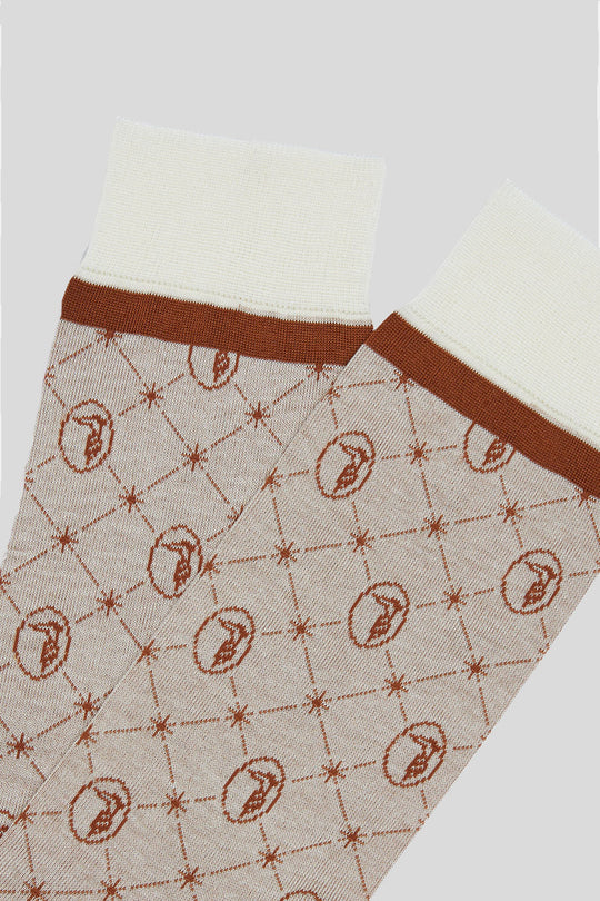 Crew Socks Monogram Grid - Ecru Rust