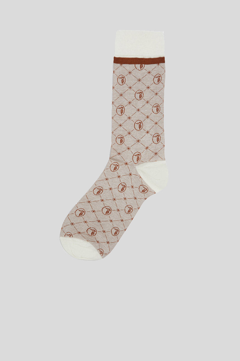 Crew Socks Monogram Grid - Ecru Rust — 2